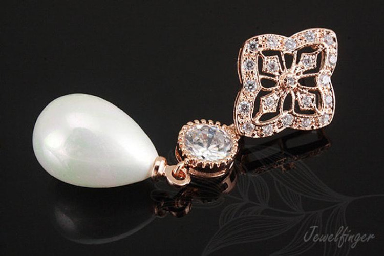 [도매] C1020-핑크골드 다이아몬드 귀고리 은침 (10쌍)