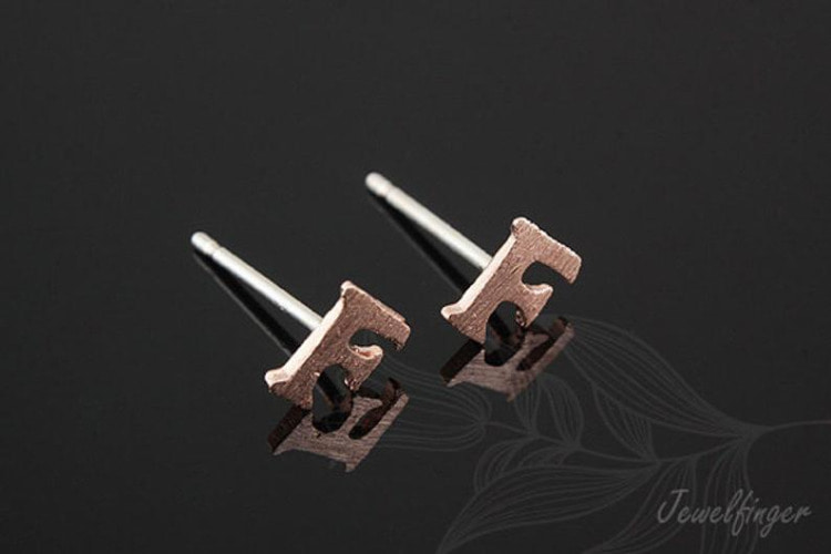 [도매] K1266-핑크골드 스지 이니셜 귀고리 F 은침 (10쌍)