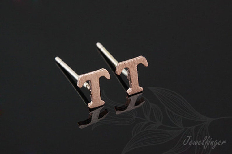 [도매] K1280-핑크골드 스지 이니셜 귀고리 T 은침 (10쌍)