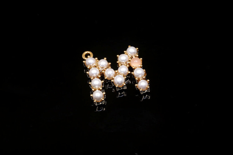 [도매] F83-금도금 진주&amp;핑크 이니셜 M (20개)