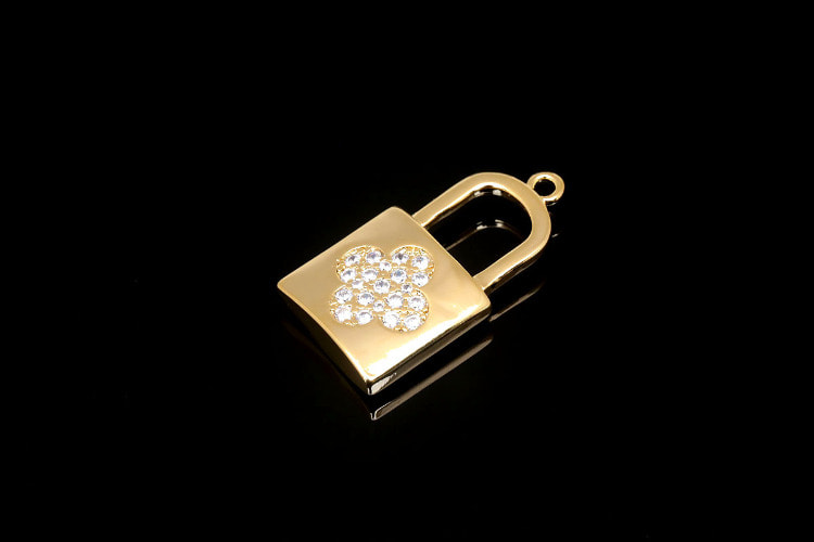 [도매] CH0040-금도금 큐빅 클로버 자물쇠 (20개)