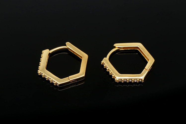 [도매] CH4026-무니켈 금도금 큐빅 헥사곤 귀고리 (10쌍)