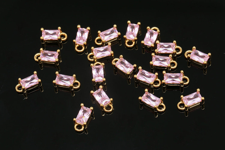[도매] CH3014-금도금 핑크 큐빅 렉탱글 (20개)
