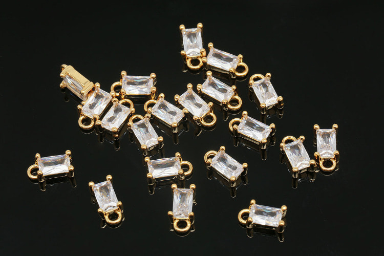 [도매] CH3012-금도금 화이트 큐빅 렉탱글 (20개)