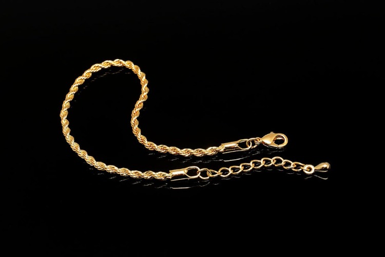 R002-금도금 코팅 FR 0.5 Rope Chain 팔찌 16cm+5cm (1개)