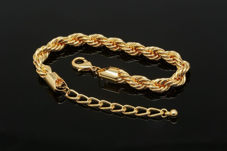 R023-금도금 코팅 FR 1.4 Rope Chain 팔찌 16cm+5cm (1개)