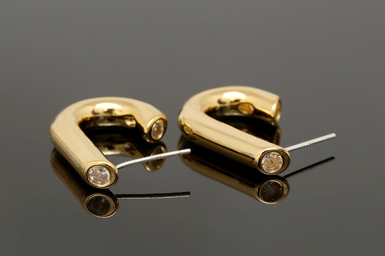 [도매] CH7048-금도금 유니크 큐빅 파이프 귀고리 (10쌍)