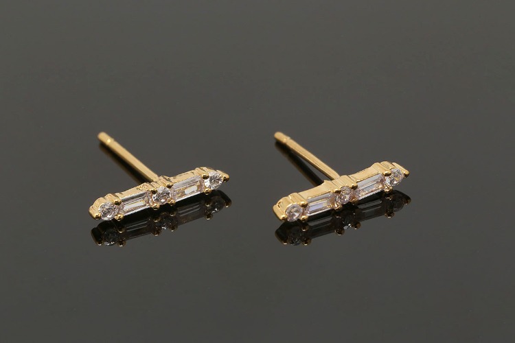[도매] CH7045-금도금 타이니 큐빅 바 귀고리 (10쌍)