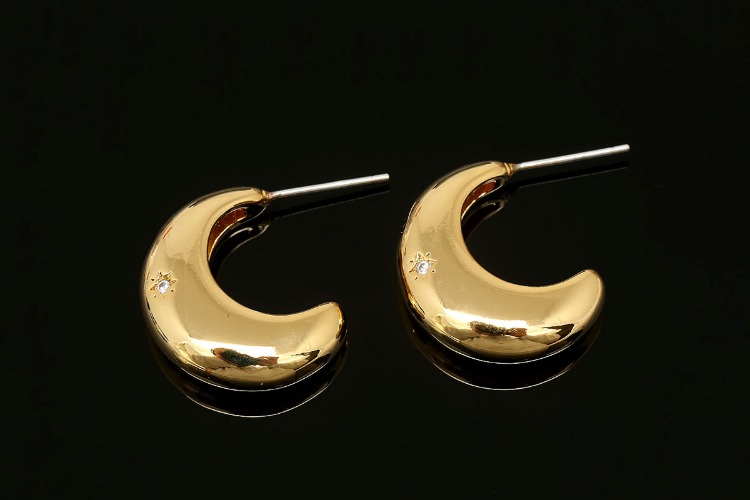 CH7042-금도금 문&amp;큐빅 스타 귀고리 (1쌍)