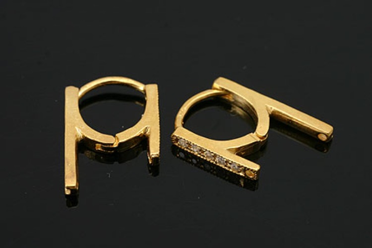 K423-정은 금도금 큐빅 H형 귀고리 (1쌍)