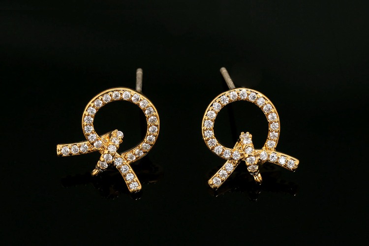 [도매] CH7055-금도금 큐빅 매듭 귀고리 (10쌍)