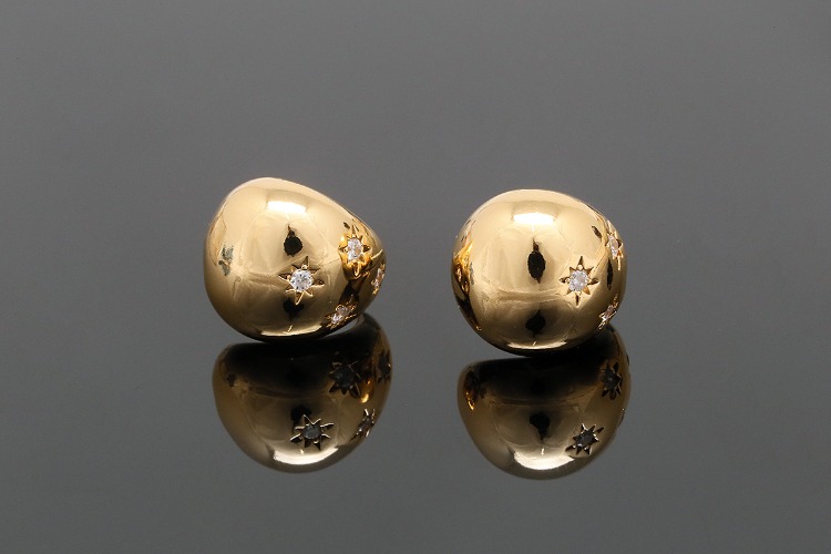 [도매] CH2043-금도금 큐빅 복주머니 귀고리 (10쌍)