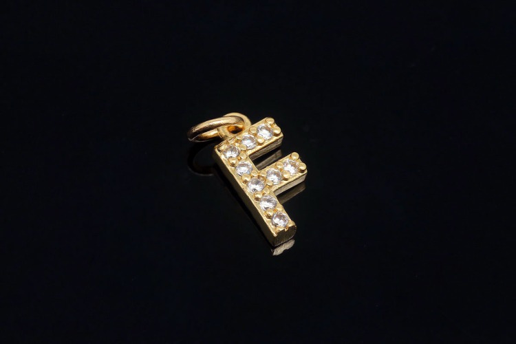 [도매] EM007-무니켈 금도금 고리형 큐빅 알파벳 F (10개)