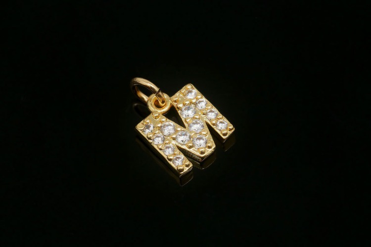 [도매] EM007-무니켈 금도금 고리형 큐빅 알파벳 M (10개)