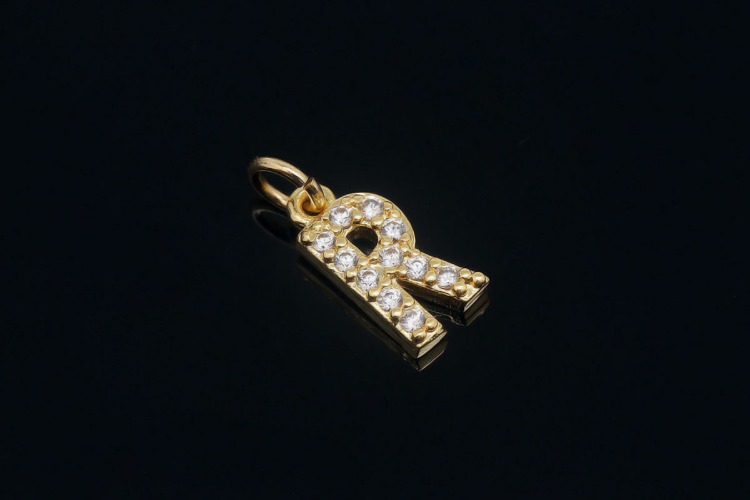 [도매] EM007-무니켈 금도금 고리형 큐빅 알파벳 R (10개)