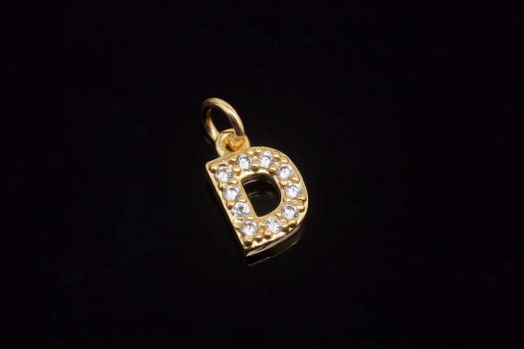 [도매] EM007-무니켈 금도금 고리형 큐빅 알파벳 D (10개)