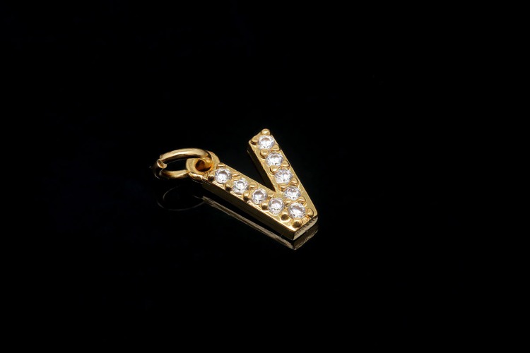 EM007-무니켈 금도금 고리형 큐빅 알파벳 V (1개)