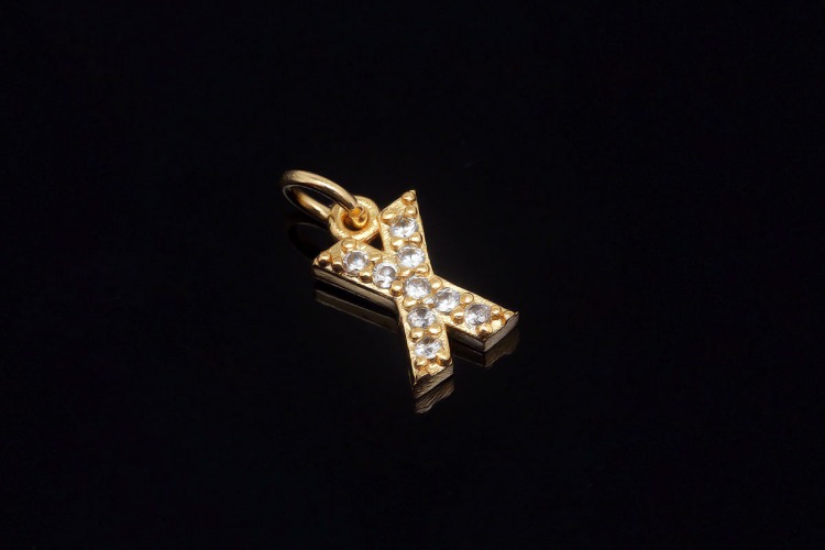 [도매] EM007-무니켈 금도금 고리형 큐빅 알파벳 X (10개)