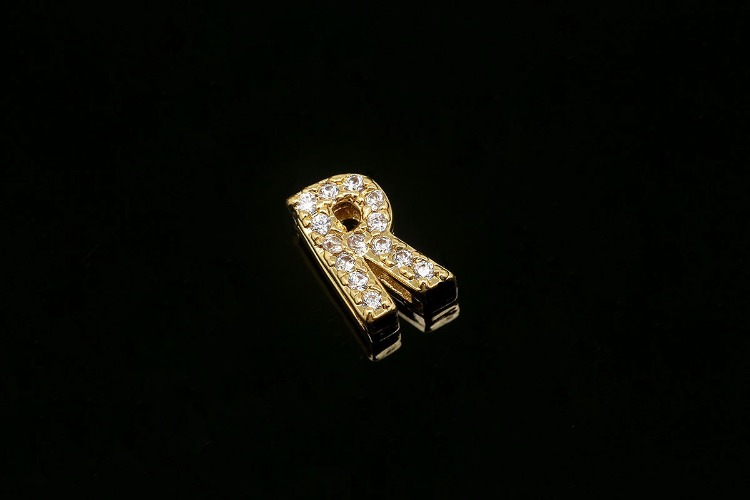 [도매] EM006-무니켈 금도금 큐빅 알파벳 R (10개)