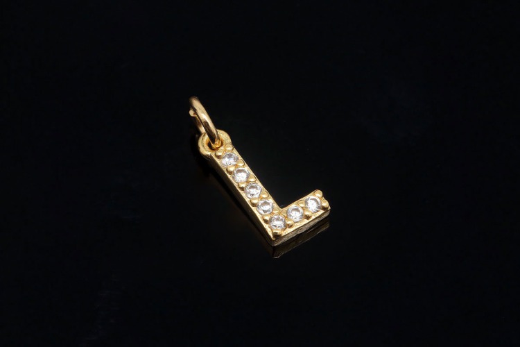 [도매] EM007-무니켈 금도금 고리형 큐빅 알파벳 L (10개)