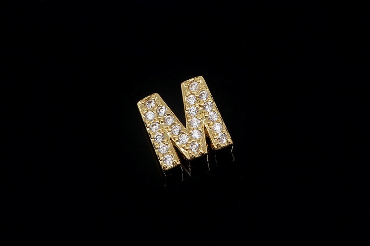 [도매] EM006-무니켈 금도금 큐빅 알파벳 M (10개)