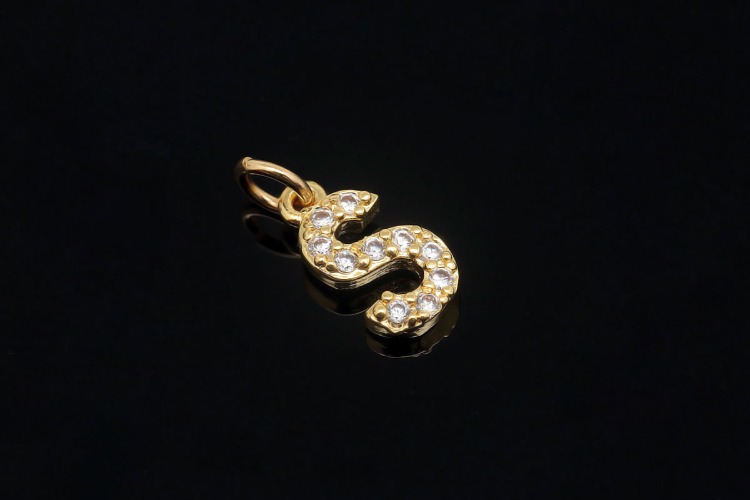 [도매] EM007-무니켈 금도금 고리형 큐빅 알파벳 S (10개)