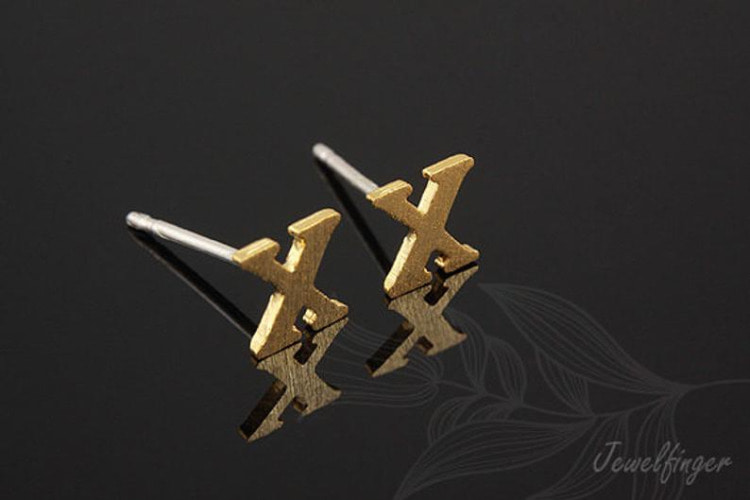 K1232-금도금 스지 이니셜 귀고리 X 은침 (1쌍)