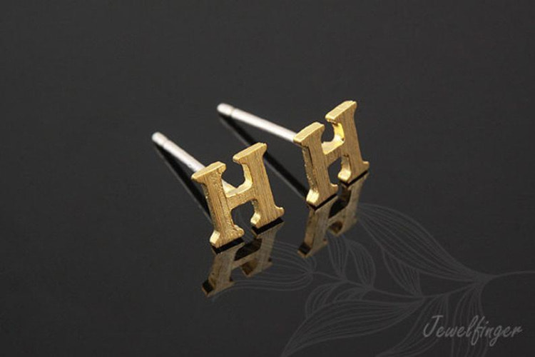 [도매] K1216-금도금 스지 이니셜 귀고리 H 은침 (10쌍)