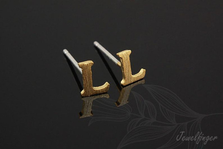 K1220-금도금 스지 이니셜 귀고리 L 은침 (1쌍)