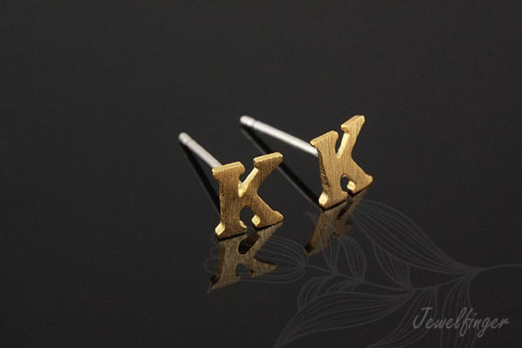 [도매] K1219-금도금 스지 이니셜 귀고리 K 은침 (10쌍)
