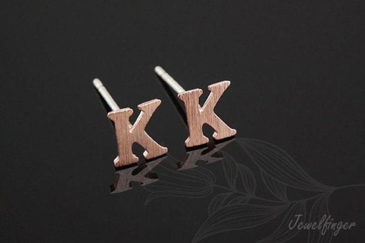 [도매] K1271-핑크골드 스지 이니셜 귀고리 K 은침 (10쌍)