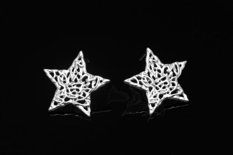 [도매] M1886-무광백금 메쉬 스타 귀고리 은침 (10쌍)