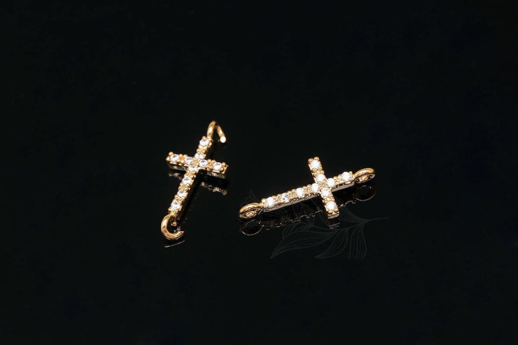 M1918-금도금 큐빅 십자가 커넥터&amp;펜던트 (2개)