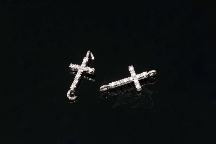 M1919-백금도금 큐빅 십자가 커넥터&amp;펜던트 (2개)