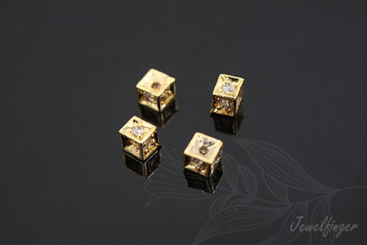 H548-금도금 큐빅 사각 론델 (2개)