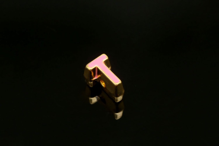 EM002-금도금 핑크 에나멜 알파벳 T (1개)