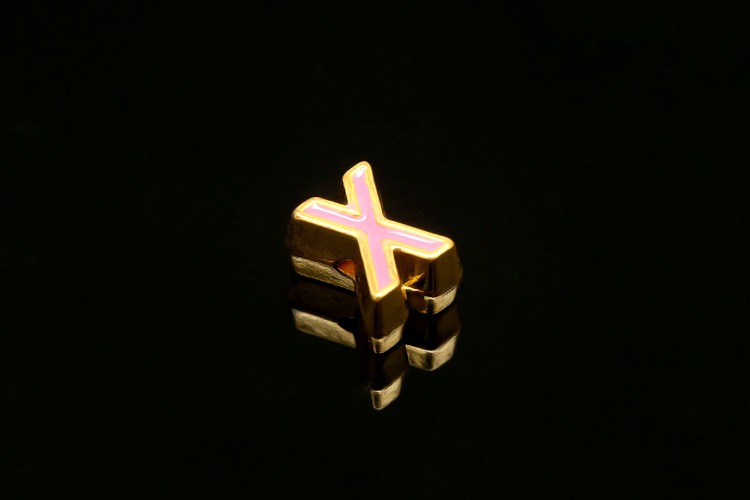 EM002-금도금 핑크 에나멜 알파벳 X (1개)