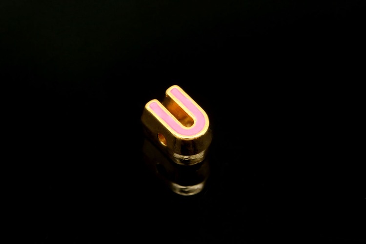EM002-금도금 핑크 에나멜 알파벳 U (1개)