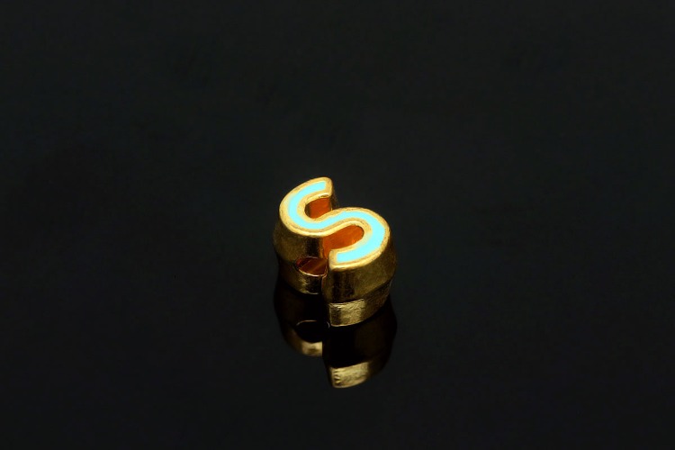 EM004-금도금 블루 에나멜 알파벳 S (1개)