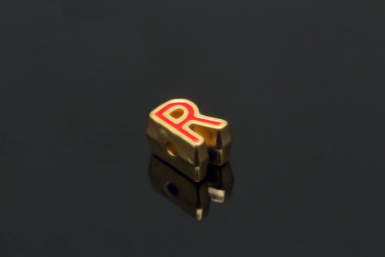 EM005-금도금 레드 에나멜 알파벳 R (1개)
