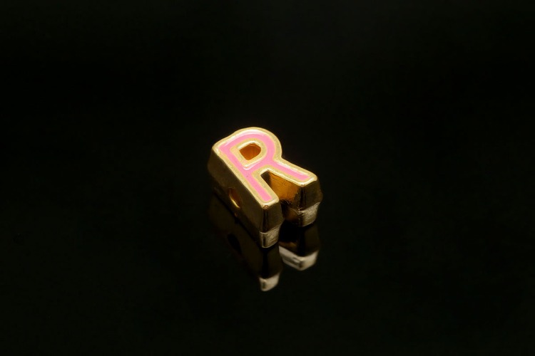 EM002-금도금 핑크 에나멜 알파벳 R (1개)