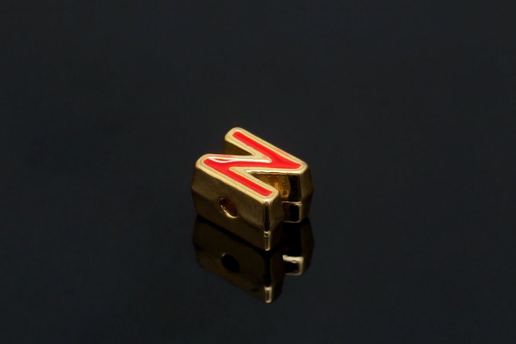 EM005-금도금 레드 에나멜 알파벳 N (1개)