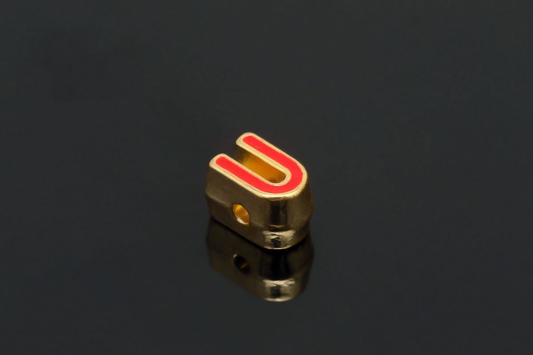 EM005-금도금 레드 에나멜 알파벳 U (1개)