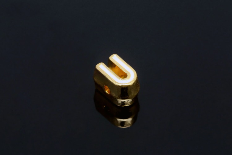 EM003-금도금 화이트 에나멜 알파벳 U (1개)