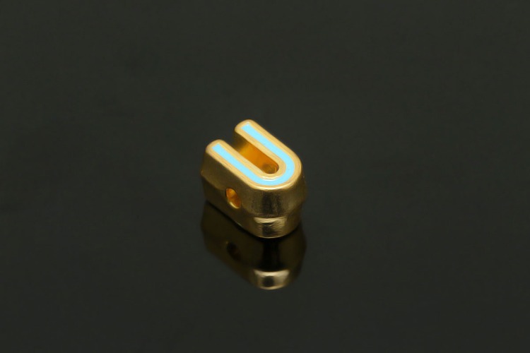 EM004-금도금 블루 에나멜 알파벳 U (1개)