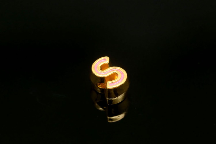 EM002-금도금 핑크 에나멜 알파벳 S (1개)