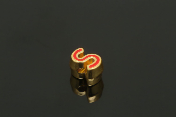 EM005-금도금 레드 에나멜 알파벳 S (1개)