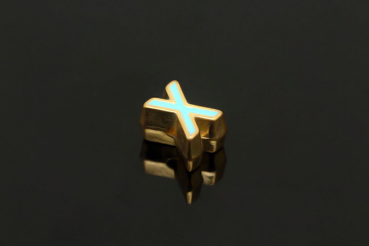 EM004-금도금 블루 에나멜 알파벳 X (1개)