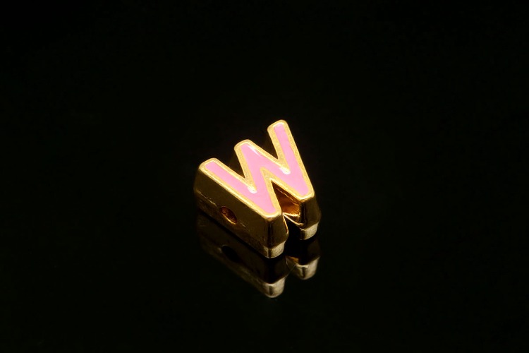 EM002-금도금 핑크 에나멜 알파벳 W (1개)