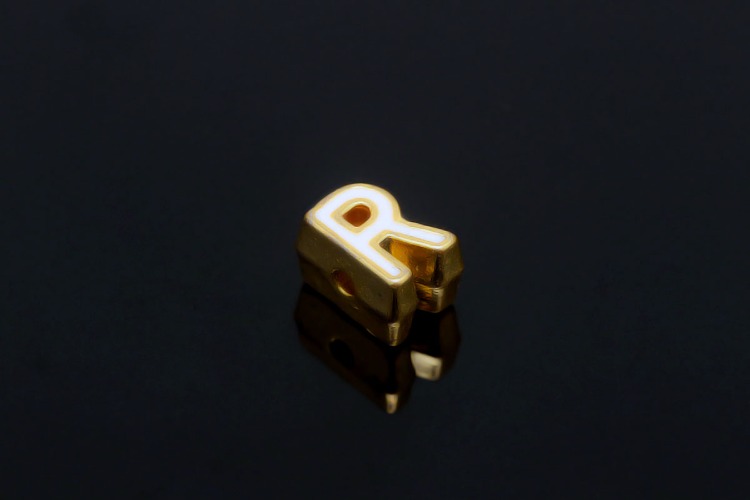 EM003-금도금 화이트 에나멜 알파벳 R (1개)